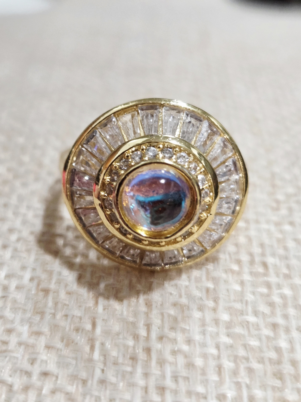 Gold-Filled Halo Ring with Iridescent Center